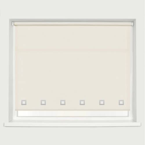 Square Eyelet Windows Roller Blinds Polyester Fabric, Easy Fit Trimmable, Home, Office, Blind with Metal Tube and Child Safe Fittings (Width 60cm x Length 165cm, Light Filtering Shade, Natural)