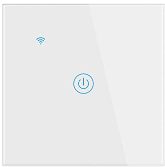 Lancoon Interruptor de Pared táctil con Indicador LED Azul Control de Voz Remoto Inteligente Inalámbrico Función de Temporizador para Compartir en Familia Se Requiere Cable Neutro(Blanco,1unidad)