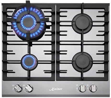 Kaiser Grand Chef Turbo Gas Hob | 58cm White Glass 4 Burner Cooktop