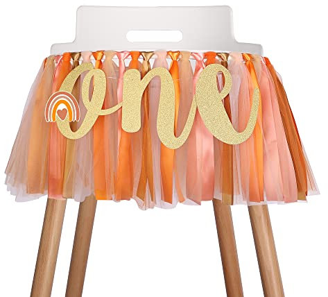 Boho Regenbogen Hochstuhl Banner Dekoration für Baby - 1. ersten Geburtstag Banner, Hochstuhl Stoffgirlande Party Supplies, Orange Rosa Braun, Foto Requisiten, handgefertigt