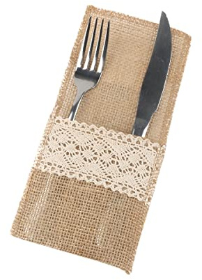 24 Stück Jute Bestecktasche,Vintage Spitze Sackleinen Besteckbeutel Bestecktaschen Besteckhalter Sackleinen Hochzeitsdeko Tischdeko für Hochzeit Weihnachten Taufe Rustikal Party Restaurant ,Stil I