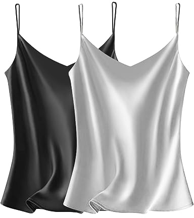 VIDUSSA - Canottiera da donna con scollo a V, in raso di seta, casual, senza maniche, XXL