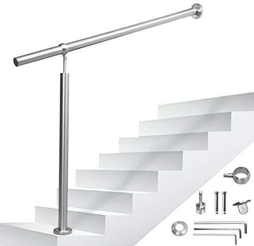 Ikodm Ringhiera per scale in acciaio inox 150cm Giardino Casa Ingresso, Corrimano a muro per Interni ed Esterni, Ø42mm Angolo Regolabile, con Accessori