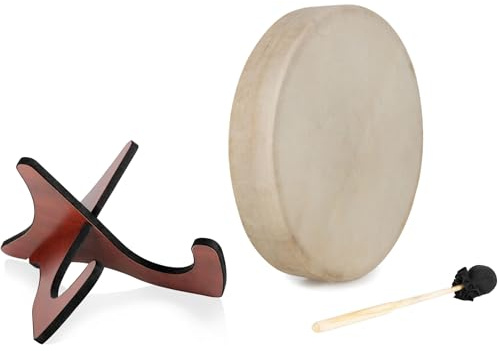 Classic Cantabile SD-16 Schamanentrommel 16 Set mit Ständer, Tiefe: 7 cm | Mit Ziegenfell bespannt, Inklusive Schlägel, Schnurspannung mit Haltevorrichtung, Rahmen aus massiver Esche, Typ: HUS-20