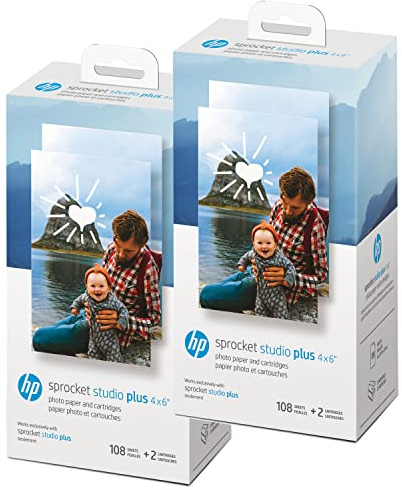 HP Sprocket Studio Plus 10,2 x 15,2 cm Fotopapier und Patronen (inkl. 216 Blatt und 4 Patronen) - Nur kompatibel mit HP Sprocket Studio Plus Drucker