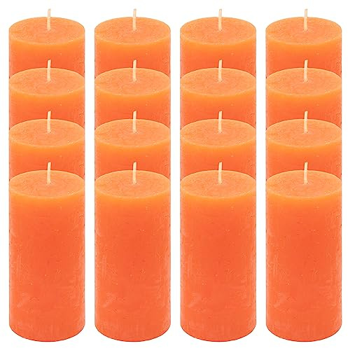 Rustik-Kerze Höhe 10 cm Ø 5 cm lange Brenndauer Rund-Kerze Säulenkerzen Kerzen-Deko Tafelkerzen Weihnachts-Kerzen Hochzeits-Deko (orange, 16)