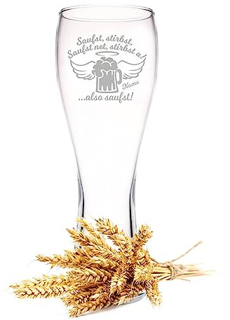 Leonardo Weizenglas mit Gravur - Saufst, stirbst, saufst net, stirbst a - Personalisiert mit Namen - Geschenke für Papa zum Vatertag - Geschenk für Bierkenner - Geschenkidee für Ihn Männer - 500 ml