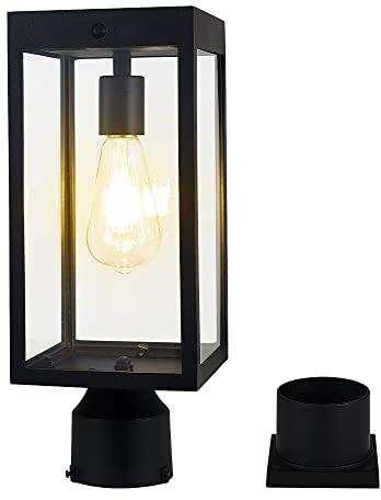 Zinnze Solar Lamp Post Light Outdoor Waterproof，Solar Outdoor Post Light with 3.5in Pier Mount Base，Matte Black