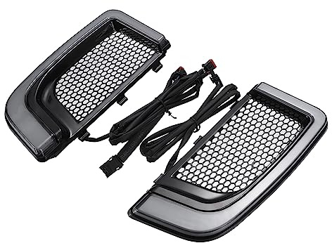 X AUTOHAUX Untere Gitter LED Blinker Für Harley FLHTK 14-20 1 Stück | Schwarz, Kunststoff, 230x106mm, Für Harley Touring FLHTCUL, FLHTCUTG, FLHTK (14-20), 8 Pins, Plug&Play, Wasserdicht