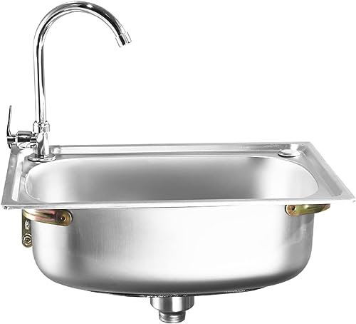 CATANK Home Kitchen Sinks Kommerzielle Küchenspüle, Wand-Gartenspüle aus Edelstahl 304 mit Schwanenhals-Wasserhahn, gewerbliches Handwaschbecken, Mini-Wandwaschbecken mit dickem Kunstwasc