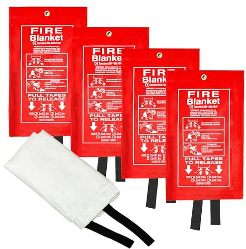 Crystal Lemon Feuerlöschdecke, 4er-Pack, 99 x 39 cm, Notfall-Feuerlöscher-Decken für Küche und Sicherheit zu Hause, große, langlebige Glasfaser-Feuerlöschtücher