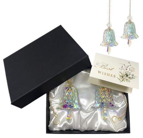 ThinkThings Crystal Bell Ornaments Suncatchers Rainbow Maker, Set of 2 Glass Wind Chimes Hanging Pendant for Home Decor, Gift for Christmas Birthday Valentine Mother's Day (Colorful)