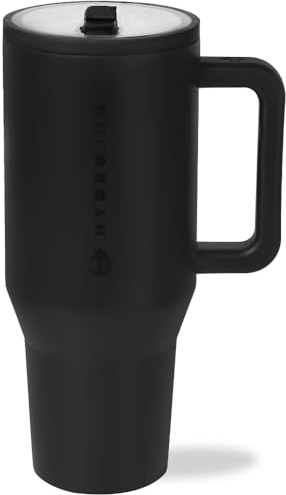HydroJug Traveler - 40 oz Water Bottle with Handle & Flip Straw - Fits in Cup Holder, Leak Resistant Tumbler-Reusable Insulated Stainless Steel & Rubber Base - Gifts for Women & Men, Black
