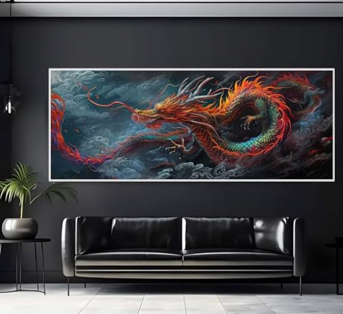 Diamond Painting Malen Nach Zahlen Erwachsene, China Drache Diamond Painting Erwachsene, DIY Diamant Painting Bilder Kinder, 5D Daiming Panting Crystal Craft, Room Wanddekoration Gifts 90x250 cm-e19