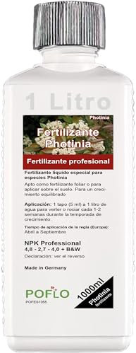 POFLO Fertilizante profesional para especies de Photinia con nutrientes específicamente adaptados a la planta. (1000ml)