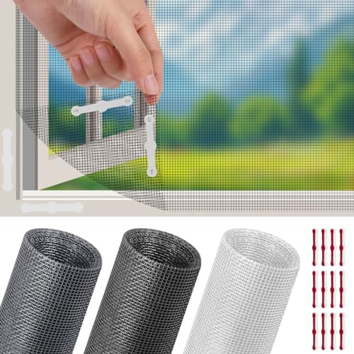 Flintronic Moustiquaire Fenêtre Anti-Moustiques,200x250cm Moustiquaire Universelle pour Fenêt,Filet en Fibre de Verre Lgnifugation Durable avec 12 Clips,Découpable à la Dimension Souhaitée