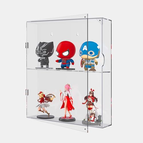 UoYeet Acryl-Display-Box für Wandmontage und Desktop-Präsentation, 2-stufiger transparenter Vitrinenschrank für Mini-Spielzeug, Pop-Figuren, staubdichte Aufbewahrungsvitrine für Sammlerstücke