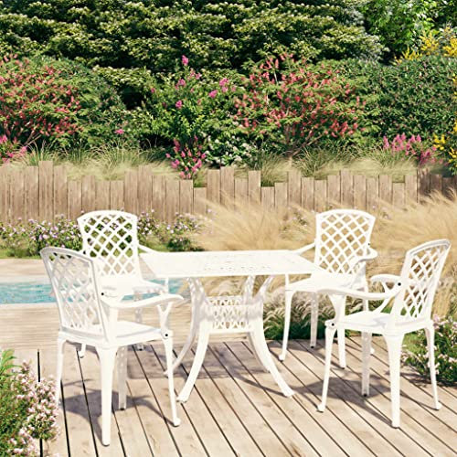 DYRJDJWIDHW gartenmöbel Rattan wetterfest,gartenliege wetterfest,5-TLG. Bistro-Set Aluminiumguss WeißGeeignet für Garten, Swimmingpool, Wohnzimmer, Terrasse