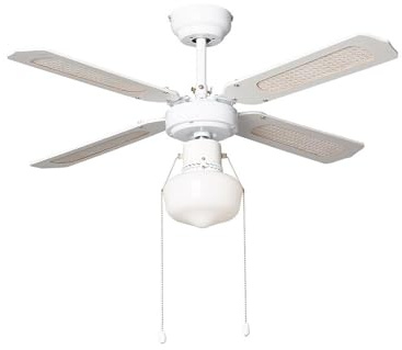 Avilia Ventilatore a Soffitto con 4 Pale in Legno e Paglia, con Luce - 3 Velocità con Controllo con Cordicella, Funzione Reverse, Diametro 106cm, 60W, 230V