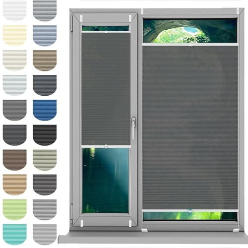 HUANQIN Plisseerollo Faltrollo Plissee Ohne Bohren 54 x 180 cm, Blickdicht Sichtschutz Sonnenschutz, Plissee Klemmfix, Ohne Bohren, Jalousie Easyfix Faltrollo, für Fenster & Tür, Grau