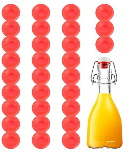 sourcing map Silicone Rubber Gaskets Washer, 30 Pcs Leak-proof Seal Gasket Replacements for Swing Flip Bottle Hat Shaped Swing Top Washers Home Brew Beer Soda Bottle Sealing Full Cover