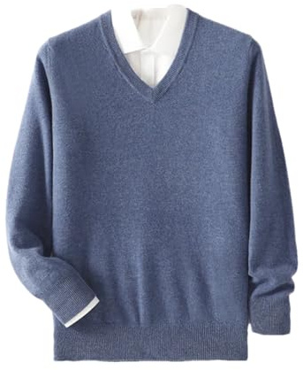 ERFMFKL Mens 100 Percent Merino Wool Knitted Sweaters V-Neck Long Sleeve Business Sweater Jumper Flower Blue M