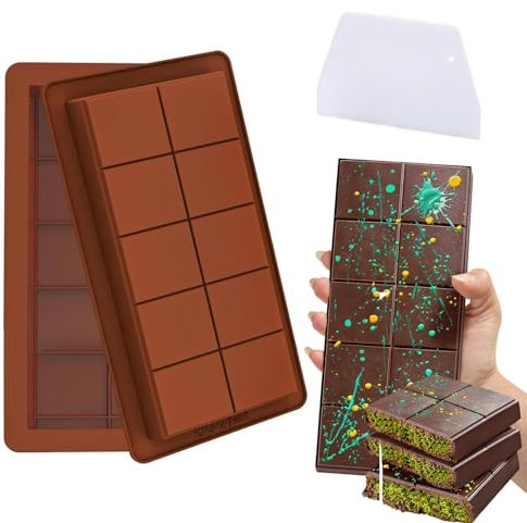 ZIKSUN Chocolate Mould, 2pcs Silicone Deep DIY Chocolate Bar Moulds, Holds 20 Chocolate, High Temperature Resistance Non-Stick Baking Square Shape Mould, Moulds for Ice/Candy/Chocolate/Jelly
