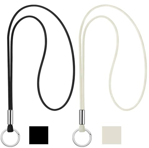 Nezyo Schlüsselband Lang Lanyard mit Ring, 2 Stück, Schwarz und Beige | Schlüsselanhänger mit Umhängeband & Schlüsselkette Band für Schlüssel Ausweis Arbeitserlaubnis Handy Kamera zum Büro Schule