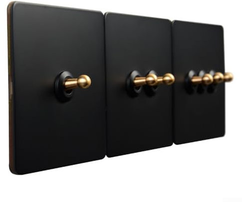 Entgoinggo Interruptor de pared, interruptor de luz de pared retro, acero inoxidable con palanca de latón, placa de interruptor de panel de pared con palanca de latón, para hogares y oficinas (4