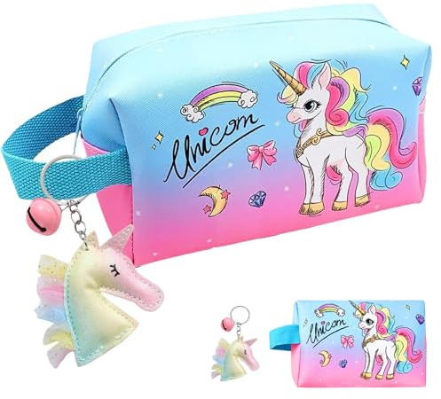 YOUYIKE Kosmetiktasche für Mädchen, Reise Kosmetiktasche Mit Schlüsselanhänger, Make up Tasche, Tragbare Tasche Multifunktions Organizer Mini Reisetaschen, Geschenk für Mädchen(Einhorn)