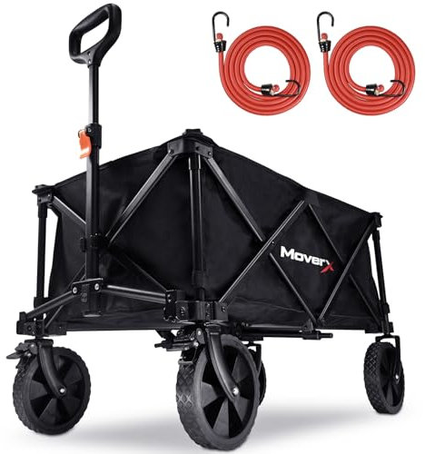 MoverX 120L Festival Trolley on Wheels, Folding Wagon, Portable Camping Cart, Collapsible Foldable Trolly for Beach Outdoor Garden Picnic Shopping Fishing, Adjustable Handle, Black