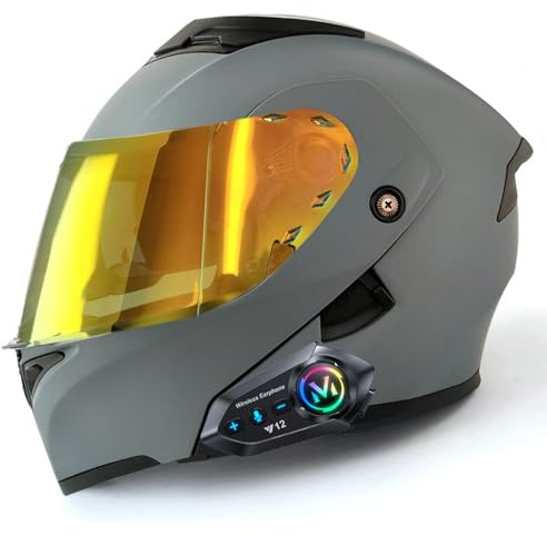 Yirunfa Klapphelm mit Bluetooth, Helm für Motorräder Integralhelme Flip-up Motorradhelm ECE-Zertifizierung Anti-Fog-Doppelspiegel Die Windgeräusche Leicht für Frauen Männer