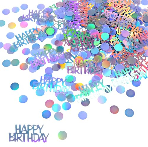 Iridescent Happy Birthday Confetti, Glitter Birthday Cake Table Decorations Metallic Foil Balloon Table Scatter Decor for Disco Themed, Baby Shower(Laser)