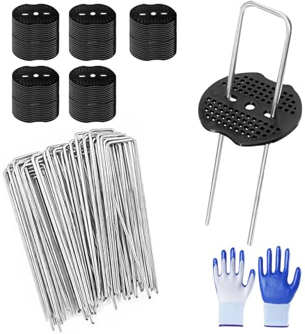 Erdanker Unkrautvlies, 100 Stück Erdnägel & Unkrautflies, 150x40x2mm Erdanker Bodenanker, Unkrautflies für Garten, Unkrautvlies Haken Befestigung, Erdnagel Edelstahl für Garten, Mulch und Kunstrasen