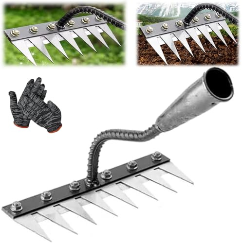 Rastrillo de hierro para jardinería y deshierbe, rastrillo de hierro 2.0, rastrillos de hierro mejorados, duraderos y ligeros, ideales para jardinería, cultivar, aflojar el mantillo de malas hierbas