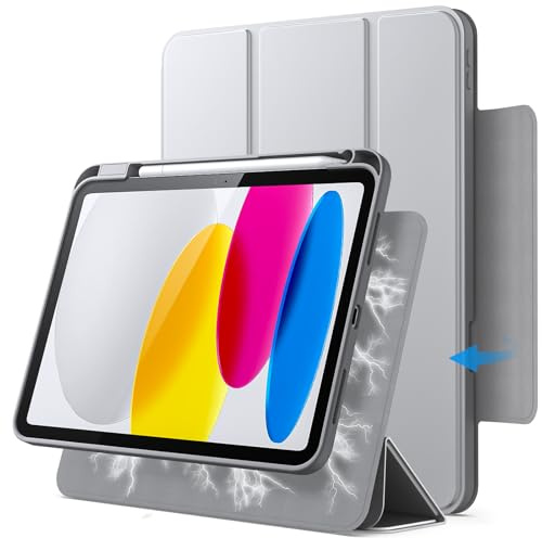 JETech Funda Magnética Desmontable para iPad (A16) 11.ª/10.ª Generación (2025/2022) con Soporte para Pencil, Carcasa Clara Giratorio Extraíble, Soporte para Retrato/Paisaje (Plata)