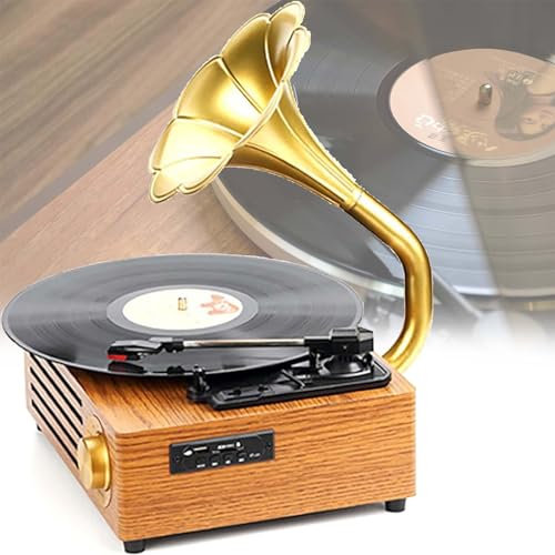 Haut-parleur gramophone Bluetooth vintage, vitesse réglable pour les amateurs de musique, parfait pour la décoration de la maison et les fêtes