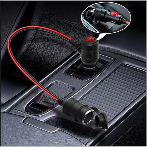 12v verlängerung Zigarettenanzünder mit Schalter, Zigarettenanzünder Verlängerung mit Schalter 14AWG KFZ, Ladegerät Verlängerungskabel 12V 24V, für PKW, LKW, Wohnmobile (1 Meter Verlängerungskabel)