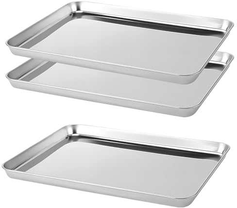 SOUJAP 3 st bakplåtar, rostfritt stål rektangel ugn kakplåt för bakning, rostning, matlagning, 40,5 x 30,5 x 2,5 cm, diskmaskinssäker