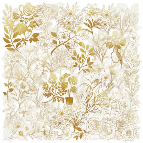 50 Blatt Blumen Aufkleber Goldene Pflanze Aufkleber Abziehbild Belohnung Floral Decal Deko für Journal