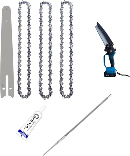 Catena con Barra per Motosega da 8 pollici per Mini MotoSega a batteria Senza Fili Ricambio 3 Catene + 1 Tubetto di Grasso Lubrificante + Lima Affilacatene