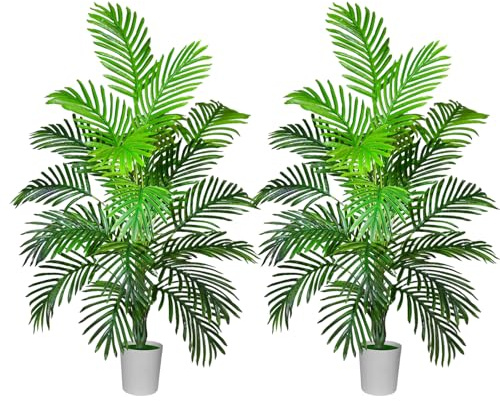 Natligard Kunstpalme Kunstpflanze Groß Palme Kunstbaum，120cm Hoch 24 Zweige Tropische Aesthetic Deko Outdoor Wohnzimmer Schlafzimmer Badezimmer außenbereich Büro Garten Hochzeit Party Deco