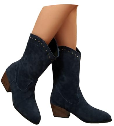 Korta Stövlar Med Nitar Retro Western Cowboystövlar for Kvinnor Mockaankelboots Med Blockklack Plus Size-stövlar Med Dragkedja Casual Ankelskor for Utomhusbruk, Fester, Konserter(42 EU)