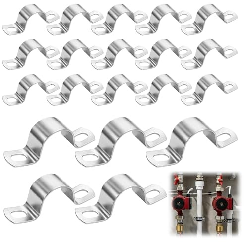 VBK Pipe Clamp 25 mm 20 Pack, 2 Hole Pipe Strap Clamp, 304 Stainless Steel U-Pipe Clamps, Conduit Clips, Heavy Duty U Bracket for Water Pipes, Steel Tubes, Conduit & Cable Fixing