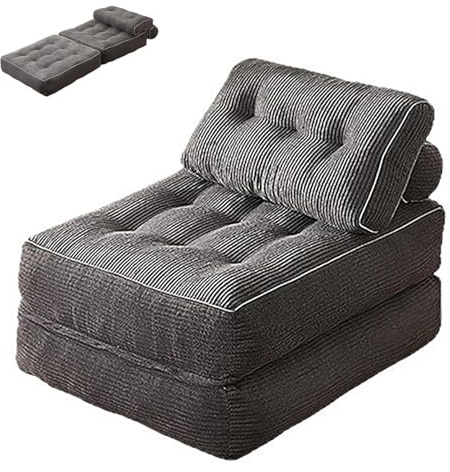 Konvertibel bäddsoffa, 3-i-1 sovstol, manchestertyg, knapptuftad design för vardagsrum, sovsal, gästrum, grå