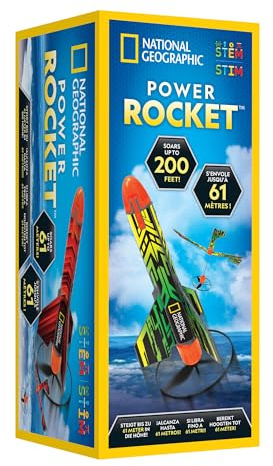 National Geographic Motorised Rocket Launcher Outdoor Toy for Kids 8-12 | Motorised Self-Launching Rocket, Flies Up to 60 m, Safe Landing, Outdoor STEM Toy, Backyard Play, Kids 8-12