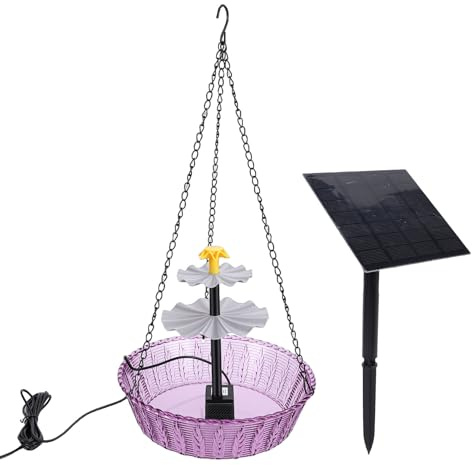 Qcwwy Vasca per Uccelli Sospesa, Fontana per Uccelli a Energia Solare Acqua Mangiatoie Selvatiche Vassoio Ciotola Accessori per Esterno Fontana per Sospesa per