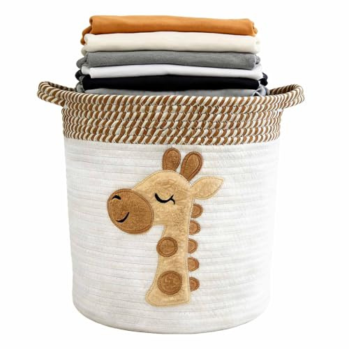 Drwosm 1 Unidad Jirafa Cuerda Algodón Recipiente, Cesta Almacenaje Para Dormitorio, Organizador Bebe, Cesto Ropa Sucia Infantil 30x30cm