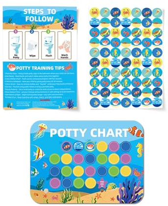 Potty Training Reward Chart Set, Toilet Training Reward Chart with 3 Sheets of Potty Training Stickers, 8 Colourful Charts & 1 Instruction, Kids Toilet Motivation Board for Toddlers Boys Girls