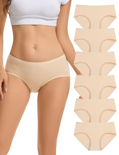 INNERSY Nude Pants for Women Underwear Mid Rise Knickers, 8, 6 Basic Beige